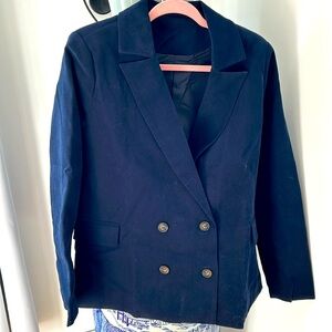 Double breasted, navy blue women’s blazer